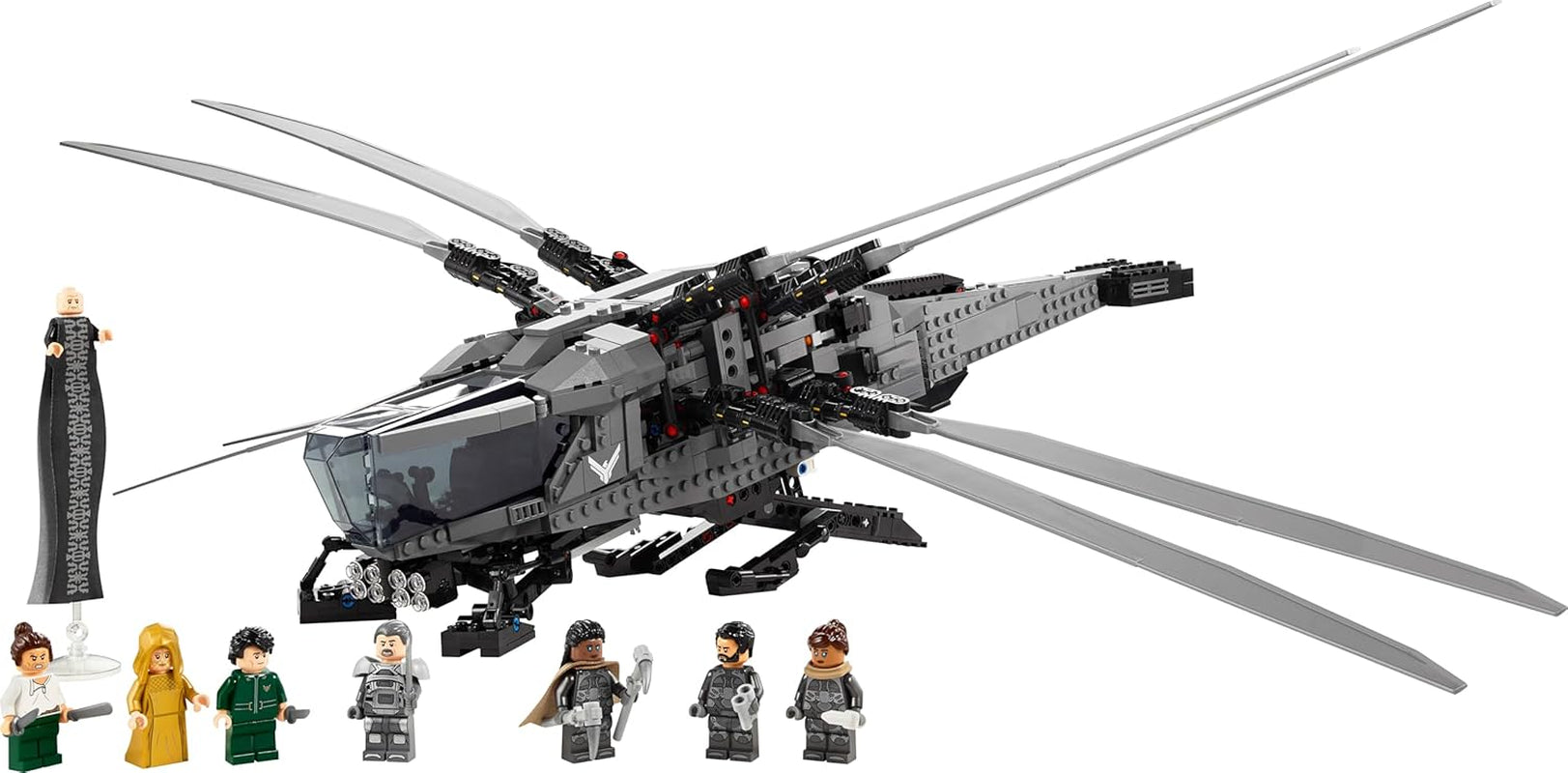 LEGO 10327 Icons Dune Atreides Royal Ornithopter, set de colecționat pentru adulți, cadou de film pentru bărbați, femei și fani, aeronavă model cu 8 figuri, inclusiv Paul Atreides și baronul Harkonnen Seturi de constructie Besuche den LEGO-Store
