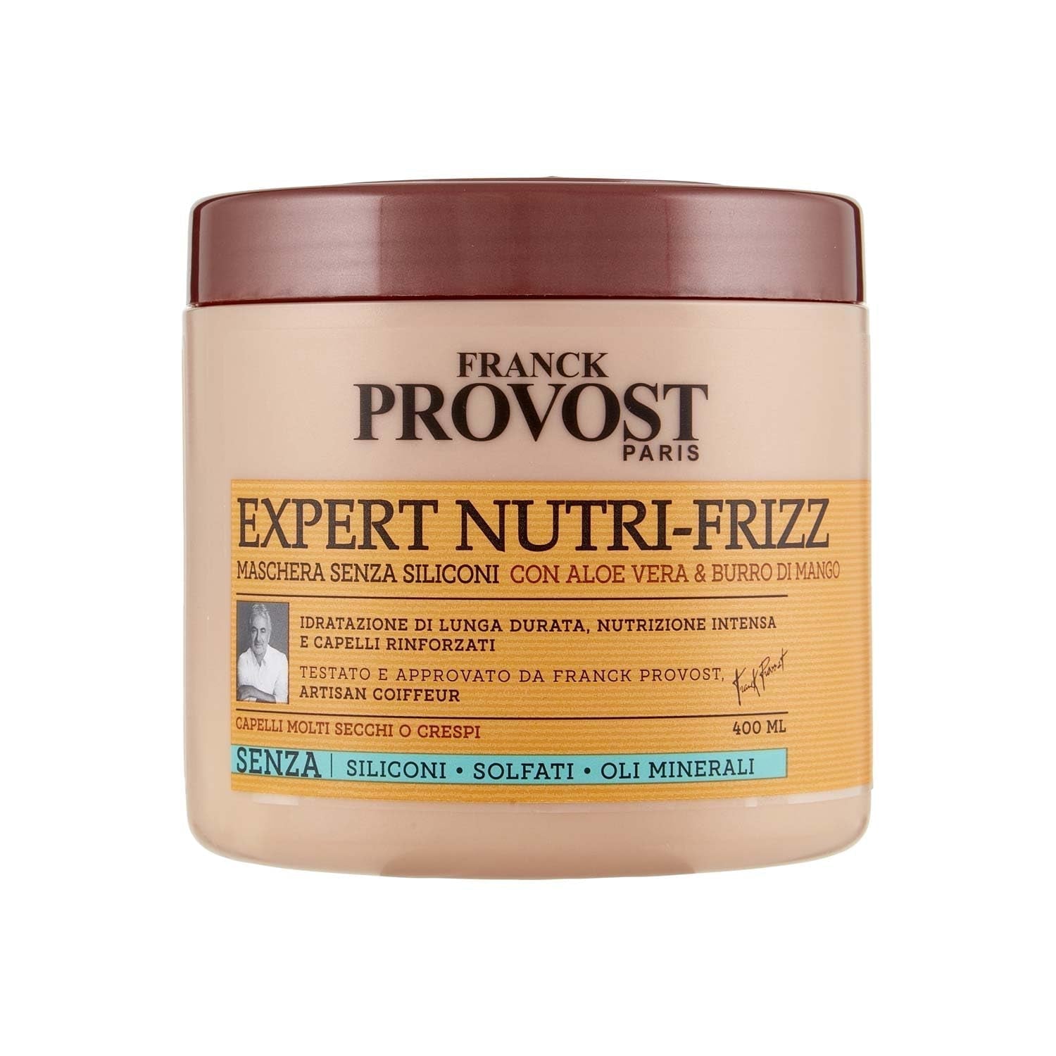 Franck Provost, Expert Nutri Frizz Masque capillaire professionnel pour cheveux secs ou bouclés, effet hydratant, à l'aloe vera et au beurre de mangue, 400 ml Masque capillaire Naty Shop Titre par défaut