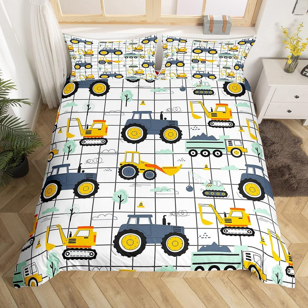 Jungen Cartoon Auto Bedtuchen Set 135X200,Kinder Bau Fahrzeuge Tröster Abdeckung Für Kind Kleinkind Teens,Dinosaurier Bettbezug,Traktor Maschinerie Bagger Bettdecke Abdeckung,Lkw Autos Bedtuchen Naty Shop Multi 13 200*200+80*80*2