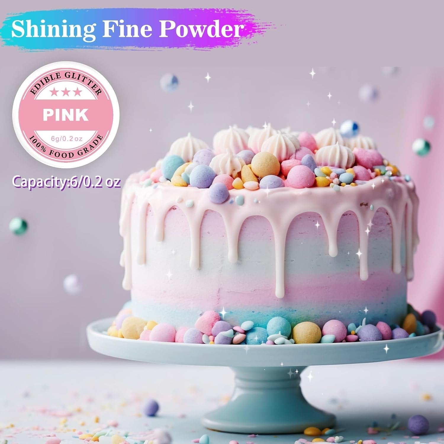 Paillettes comestibles – 6 g en poudre de colorant alimentaire pour chocolat, fraise, muffins, gâteaux, fondant (violet)