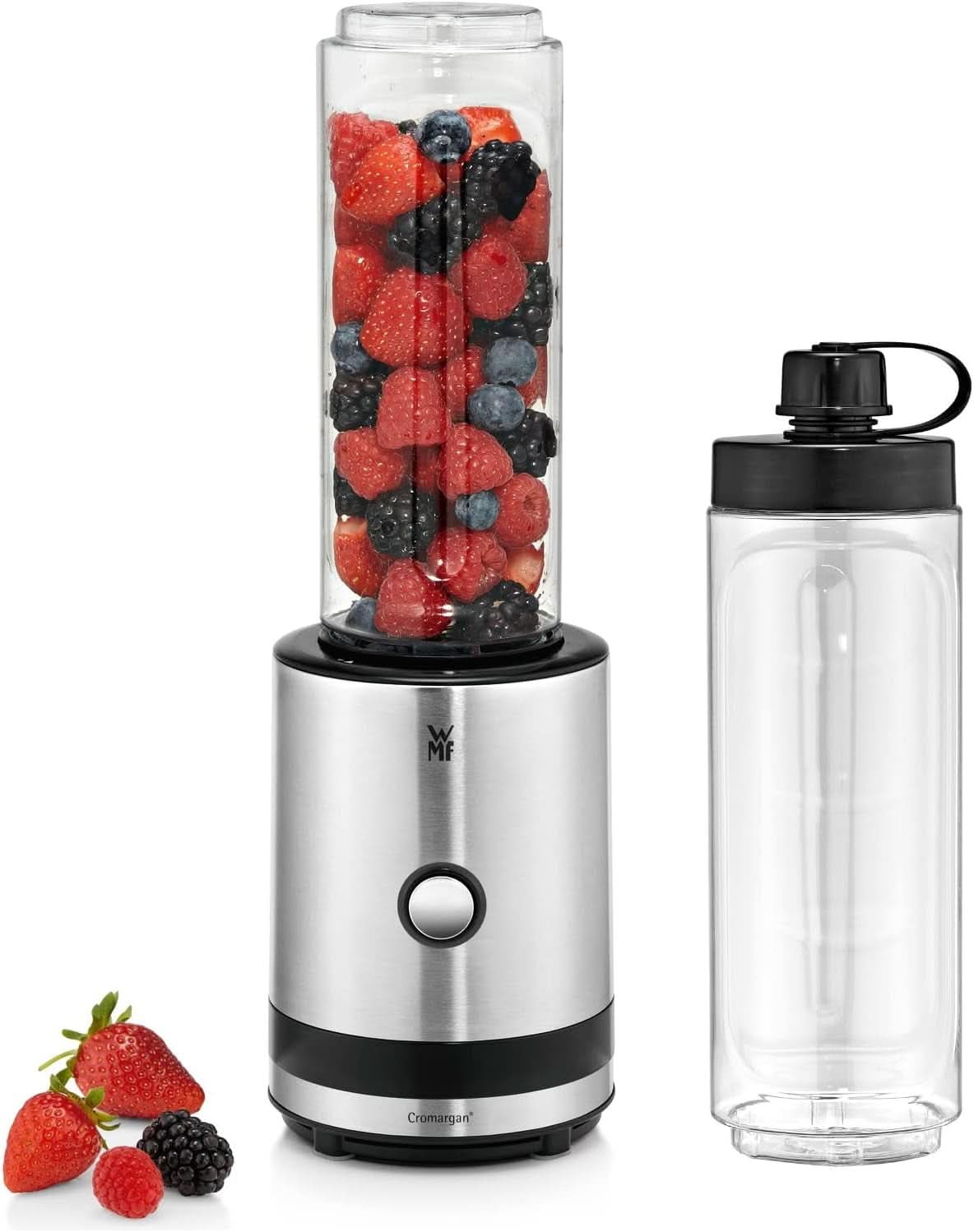 WMF Küchenminis Smoothie-To-Go, Mini batteur sur socle avec deux mixeurs/trinkbehältern 0,6L, Mixer Hochleistungsmixer 300 W, Edelstahl Matt, Schwarz Kitchen Naty Shop Edelstahl