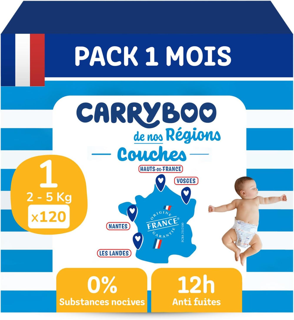 - Couche taille 1 (2-5 kg) – saine et extrêmement absorbante – étanche 12 heures – ohne unerwünschte Substanzen – fabriquée en France – prix abordable – 120 couches jetables