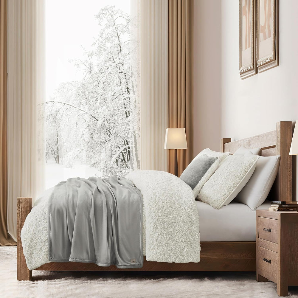 UGG 01465 Bliss Sherpa Couverture entièrement réversible pour canapé ou lit Lavable en machine Facile d'entretien Couverture de luxe surdimensionnée en peluche douce 178 x 127 cm Seal Naty Shop Couettes et couettes