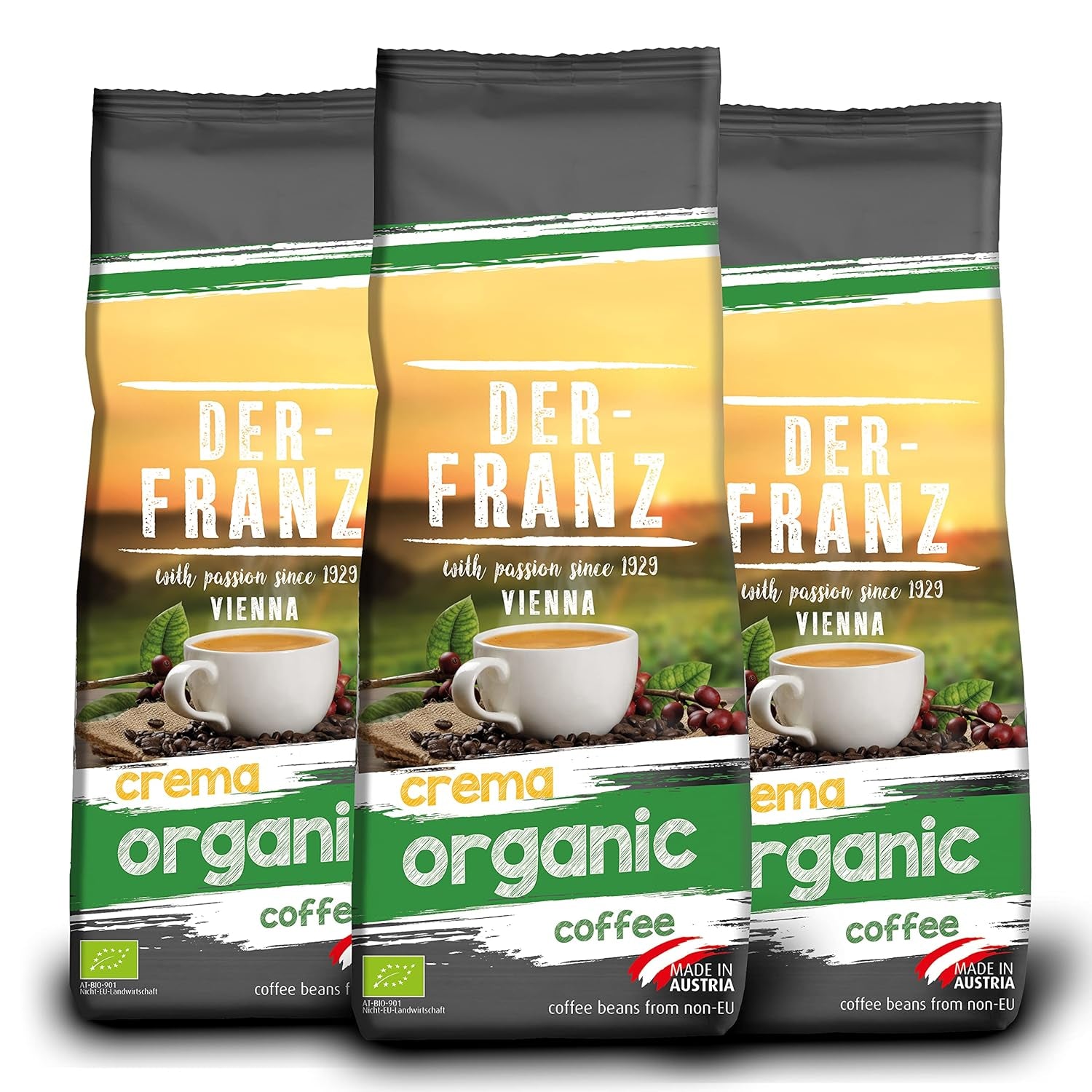 Der-Franz Espresso Café Bio, Intensité 5/5, Arabica et Robusta Bio, grains entiers Naty Shop Coffee 3 x 500 grammes Bio Crème