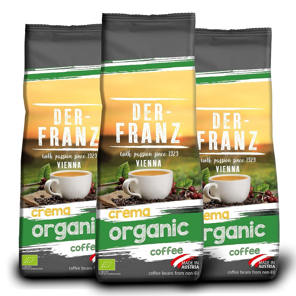 Der-Franz Espresso Café Bio, Intensité 5/5, Arabica et Robusta Bio, grains entiers Naty Shop Coffee 3 x 500 grammes Bio Crème