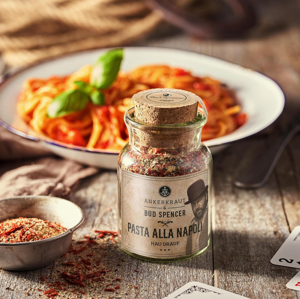 Ankerkraut Bud Spencer & Terence Hill Bagaluten Gewürz-Box, avec Westernpfanne et Pasta alla Napoli, Geschenk-Set, lecker kochen, 195 g Gewürze Inhalt