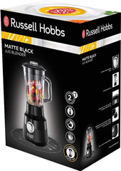 Russell Hobbs Batteur sur socle [1,5 L Glasbehälter] Matt Schwarz (Moteur Starker 0,9 PS, Fonction Impulsion/Ice-Crush, Edelstahlmesser, Mélangeur sans BPA, Elektrischer Zerkleinerer, Smoothie-Maker) 24722-56 Kitchen Naty Shop