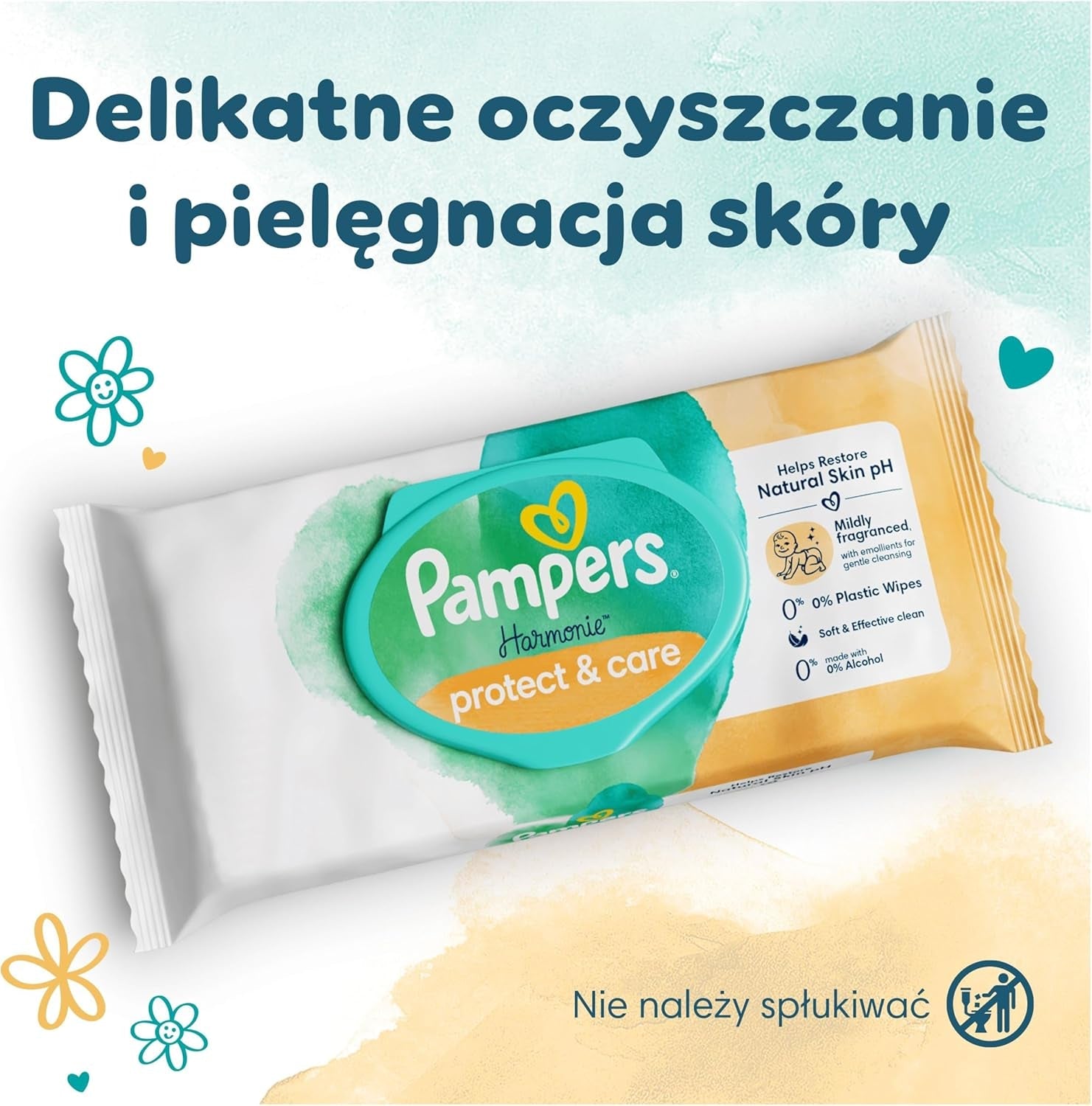 Șervețele umede Pampers Harmony Protect & Care, 18 pachete a câte 44 de șervețele fiecare = 792 de șervețele care ajută la restabilirea echilibrului natural al pH-ului pielii