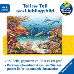 Puzzle pour enfants Ravensburger 13411 - Créatures marines sur la barrière de corail - Pourquoi ? Pourquoi? Pourquoi? Puzzle 150 pièces XXL + poster de connaissances, pour les enfants à partir de 7 ans Puzzle Naty Shop