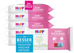 HiPP Babysanft Delicates Lingettes humides pour bébé 720 pièces (3 x 240) à l'extrait d'amande biologique, très respectueuses de la peau pour un nettoyage en douceur de la peau sensible des bébés