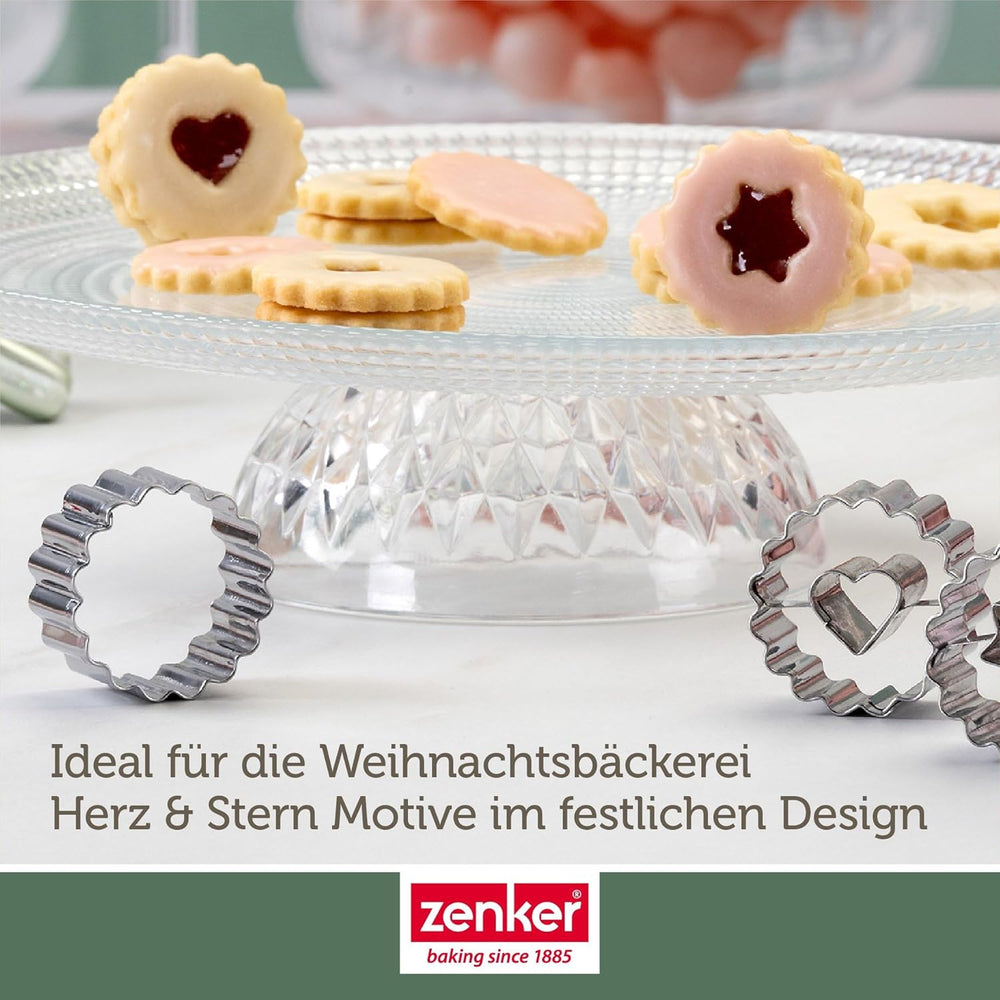 Zenker Ausstecher-Set Linzer Herz und Stern aus Edelstahl – Perfekt für Weihnachtskekse, 3-teilig, inkl. Geschenkverpackung, spülmaschinengeeignet und rustfrei – The Christmas Candy Shop