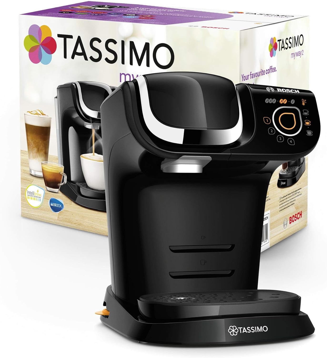 Tassimo My Way Machine à expresso avec 2 capsules TAS6502 avec filtre à eau, plus de 70 boissons, personnalisation des boissons, variété de café, préparation facile, 1500 W, noir