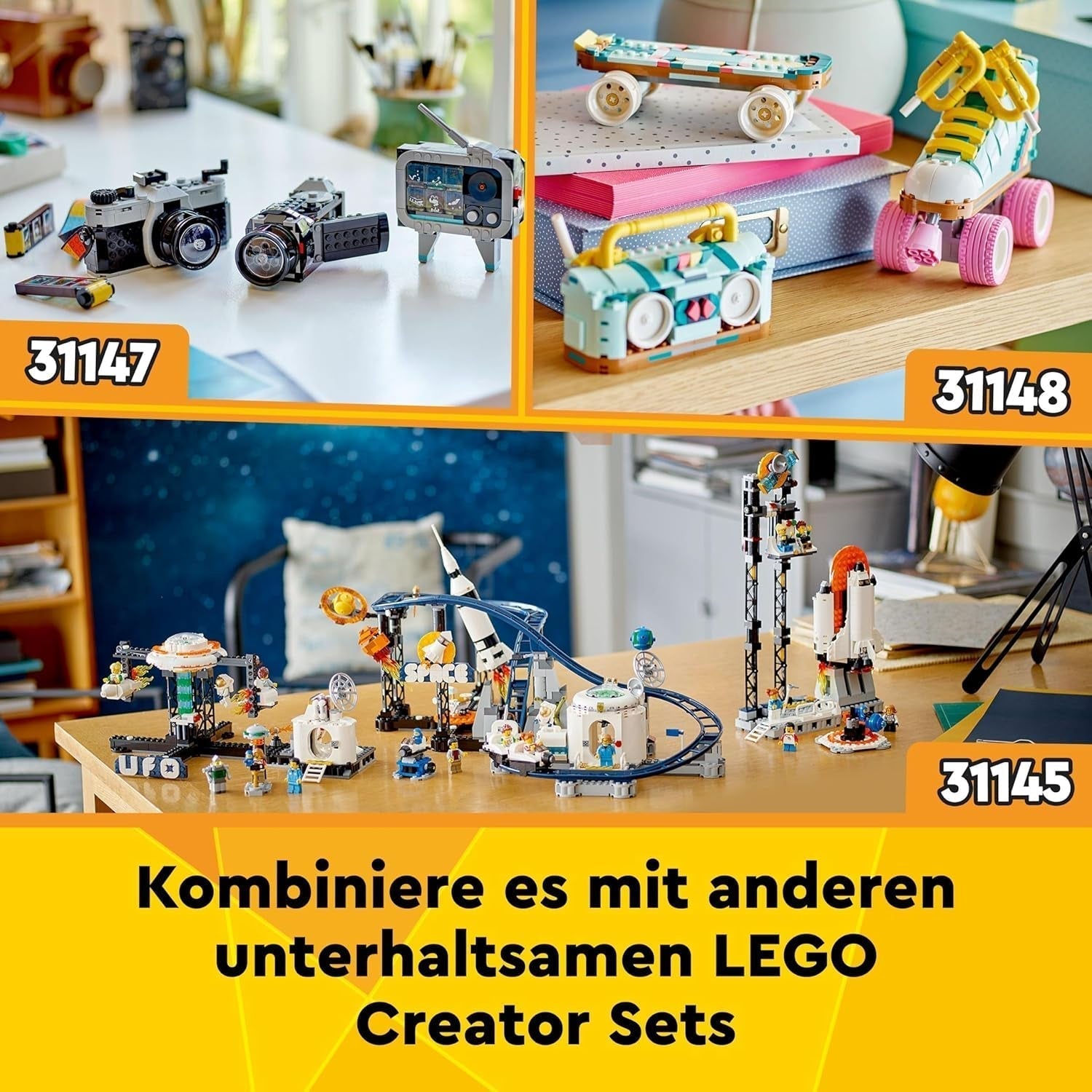 LEGO Creator Jouet astronaute spatial 3 en 1, kit de modèle de chien et de vaisseau spatial pour enfants, décorations de maternelle, cadeau créatif pour garçons et filles de 9 ans 31152 Ensembles de construction Besuche den LEGO-Store