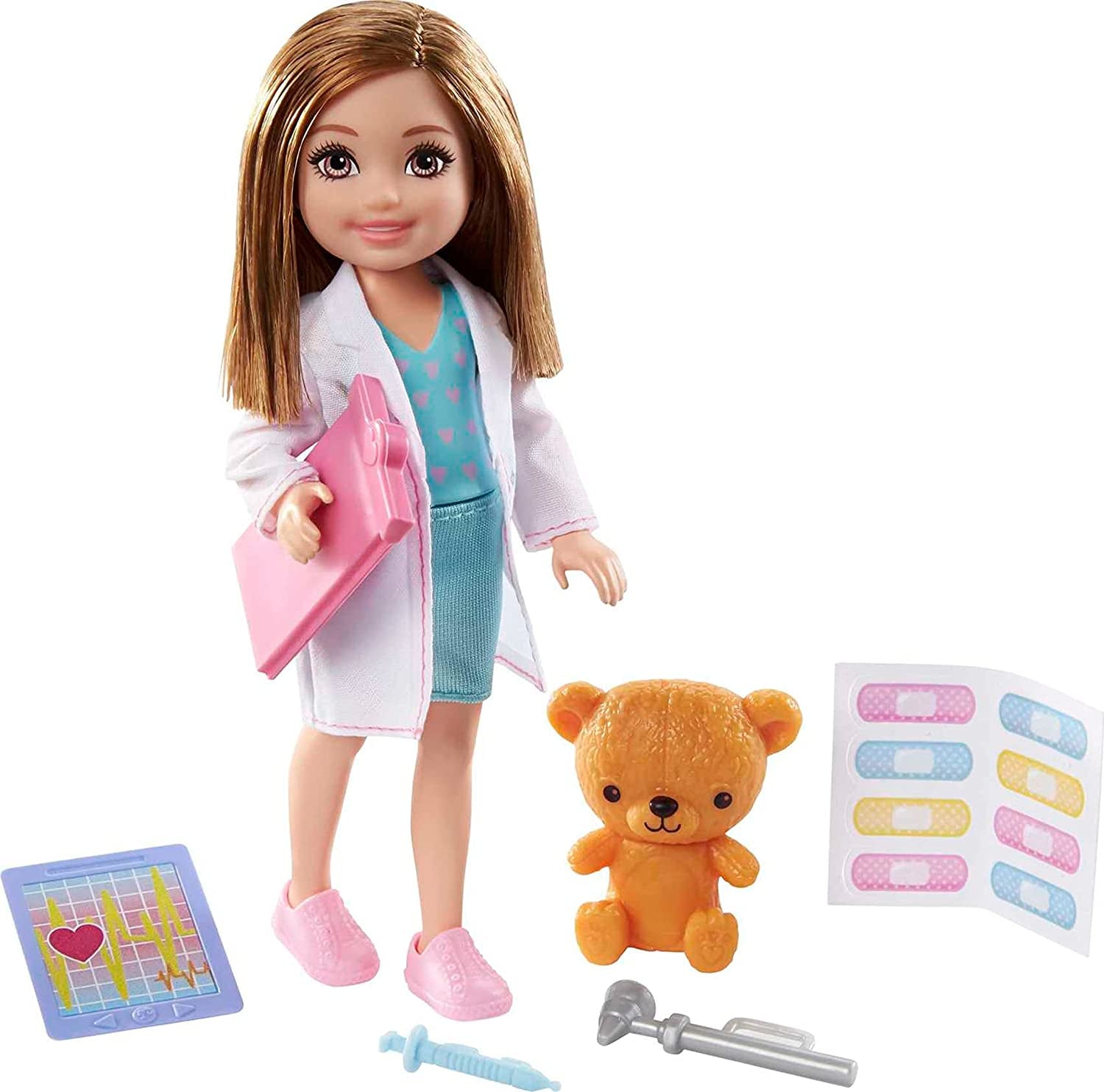 Barbie GTN88 - Poupée Chelsea Career Doctor avec tenue professionnelle et accessoires, jouet à partir de 3 ans