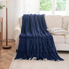 Couverture polaire Kono Sherpa, 150 x 200 cm, douce, confortable, moelleuse, réversible, microfibre, couvertures fixes pour lit, canapé, canapé (bleu marine, double/double) Lits et couvertures Besuche den KONO-Store