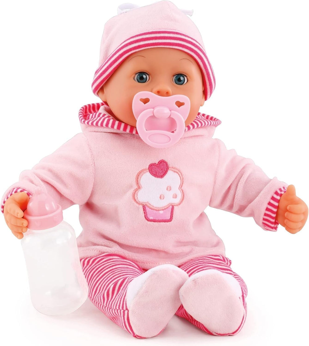 Poupée Premiers Mots aux Yeux Endormis Parle 24 Sons de Bébé avec Poupée et Biberon 38 cm Rose/Rayures Naty Shop Single Dolls