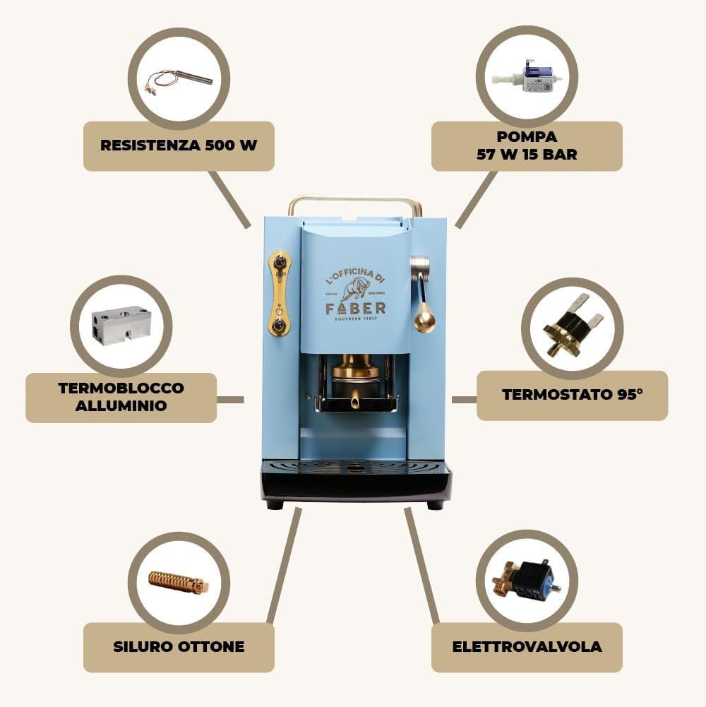 Machine à expresso Faber Pro Deluxe en laiton avec capsules en papier Ese 44 mm