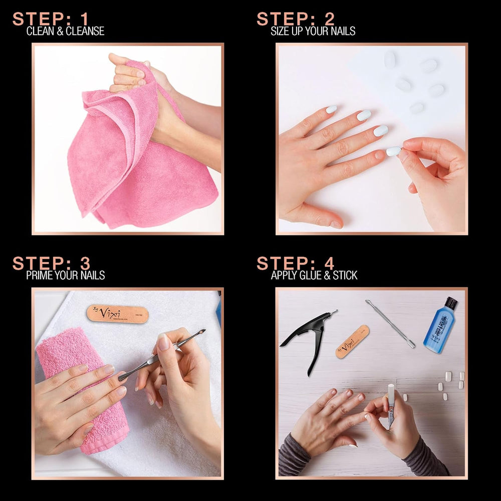 Vixi 600 Extensions d'ongles ovales courtes avec lime de préparation, 10 tailles - Couverture complète, Opaque. Pour professionnels et usage domestique.