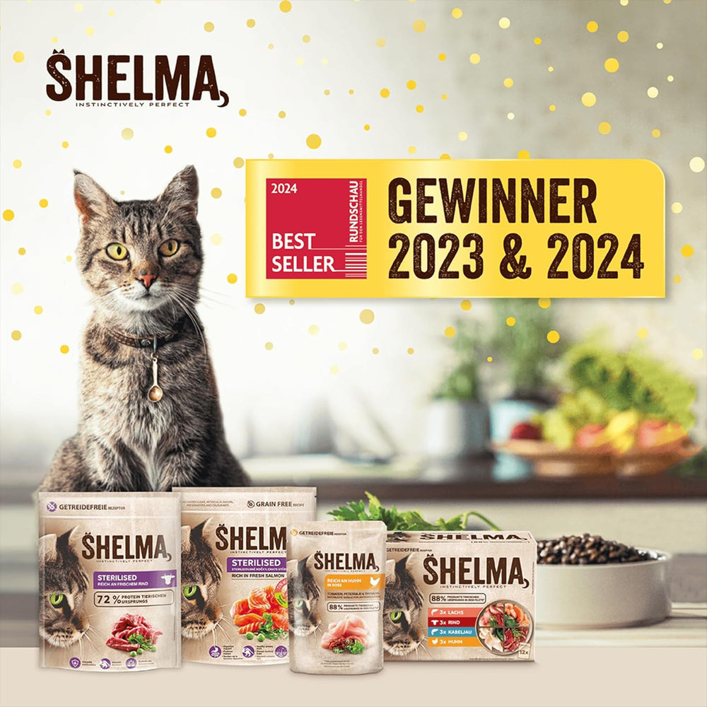 Shelma Katzen-Nassfutter mit Lachs in Sauce and Spirulina – Getreidefreies Alleinfuttermittel mit hohem Fleischanteil – 28 x 85 g (2,4 kg)