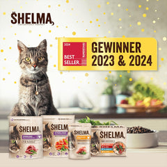 Shelma Katzen-Nassfutter mit Lachs in Sauce and Spirulina – Getreidefreies Alleinfuttermittel mit hohem Fleischanteil – 28 x 85 g (2,4 kg)