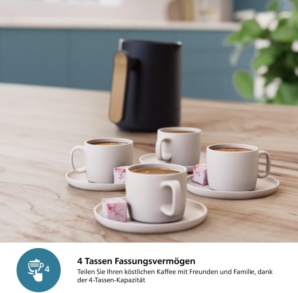 PHILIPS Cafetière turque série 5000 – Fonction d'infusion lente, capacité de 4 tasses, protection contre la surchauffe et les déversements, indicateur de fonctionnement, boutons faciles à utiliser, arrêt automatique (HDA150/60)