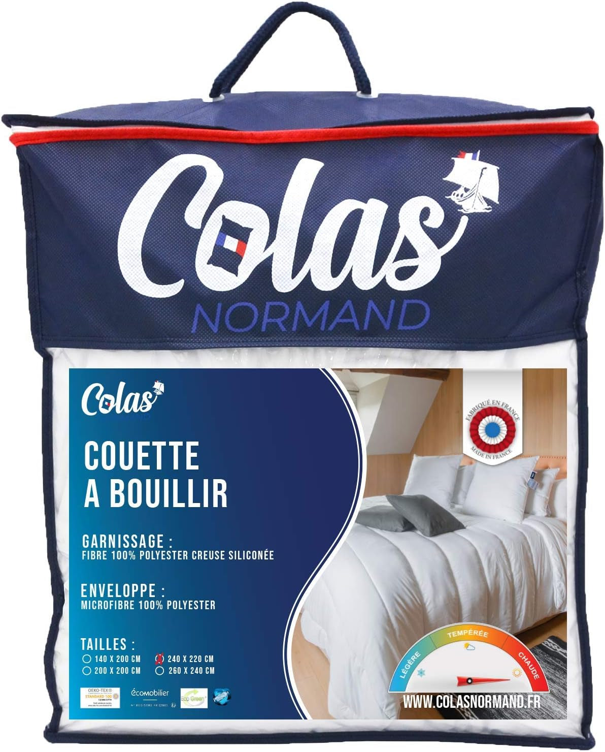 COLAS NORMAND Couette Chaude, Lavable à 95°C, 240 X 220 Cm, Résistante, Microfibre, Douce, Soyeuse et Confortable, Fabriquée en France, Blanc Naty Shop Couettes et Couettes Titre par Défaut