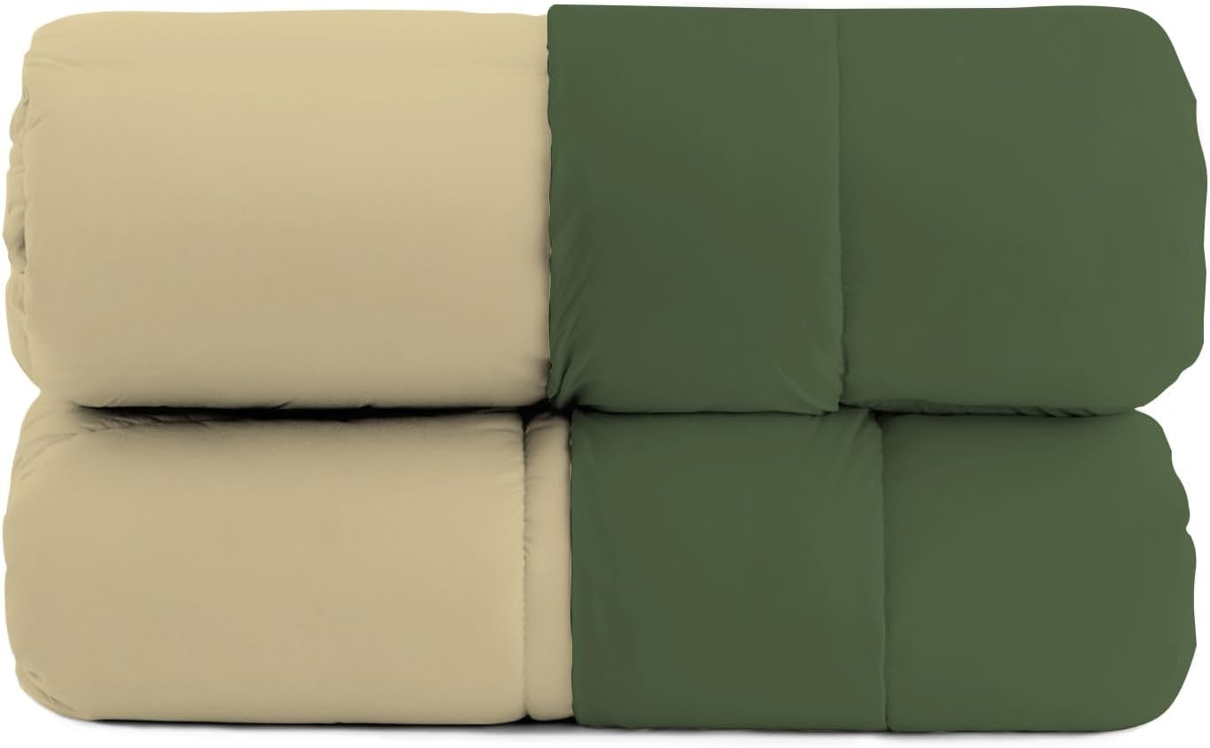 Couette d'hiver basique, unie et doublée, vert foncé/crème, 200X245Cm Couettes et couettes Naty Shop