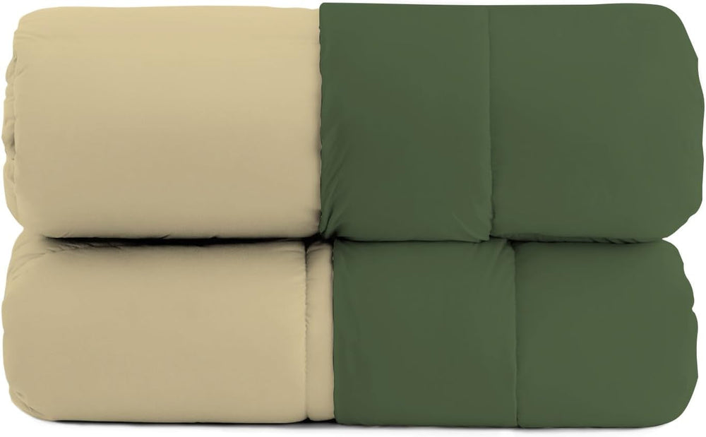 Couette d'hiver basique, unie et doublée, vert foncé/crème, 200X245Cm Couettes et couettes Naty Shop
