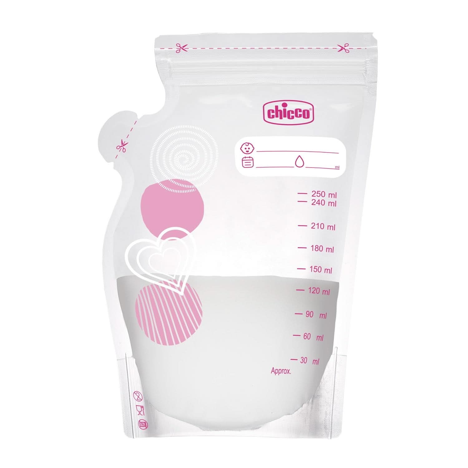 Sachet de lait Chicco de 30 pièces, étanche, 250 ml Accessoires Alimentation et Allaitement Bebe Naty Shop