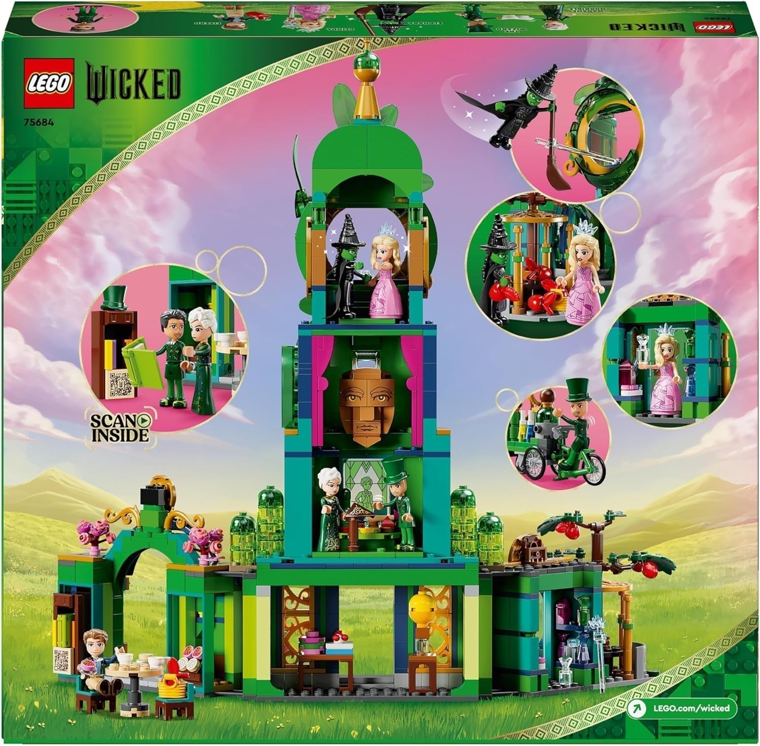 Jouet tour LEGO Wicked Welcome to Emerald City, mini-poupées Glinda et Elphaba, cadeau pour les cinéphiles et les filles et garçons à partir de 9 ans qui aiment les maisons de poupées 75684 Jeux de construction Besuche den LEGO-Store