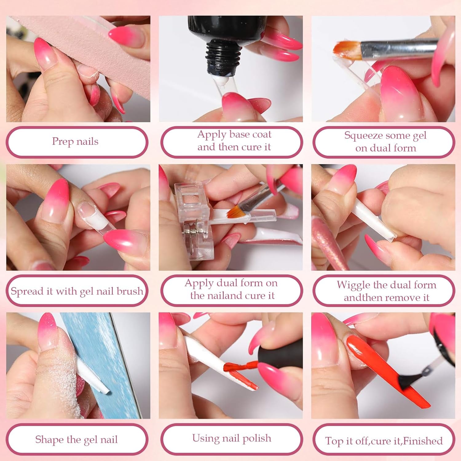 288 Ensemble de formes d'ongles doubles, ensemble de nail art double forme, 12 formes d'extension d'ongles, formes d'ongles en gel, adaptées aux débutants et aux manucures