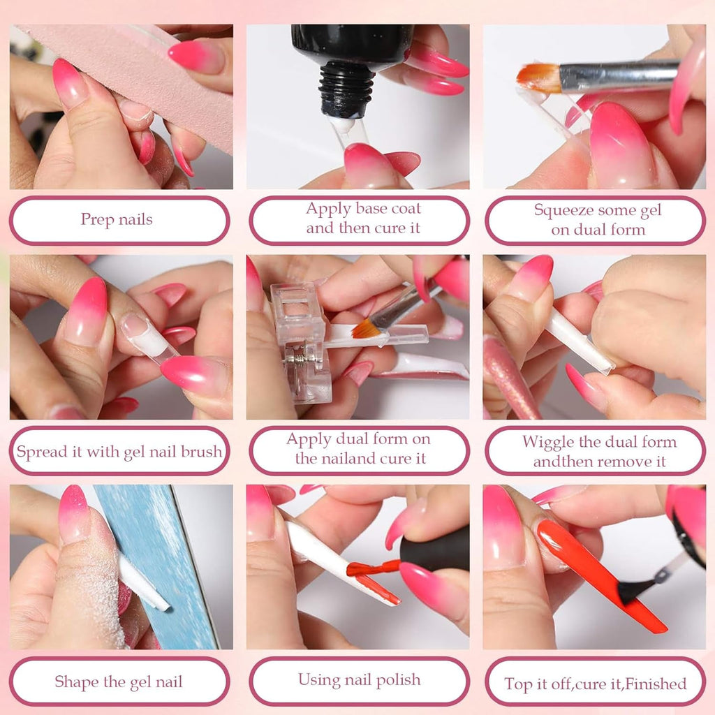 Set de 288 de forme duble pentru unghii, Set de unghii cu formă dublă, 12 forme pentru extensii de unghii, forme de gel pentru extensii de unghii, potrivit pentru începători și manichiuriști