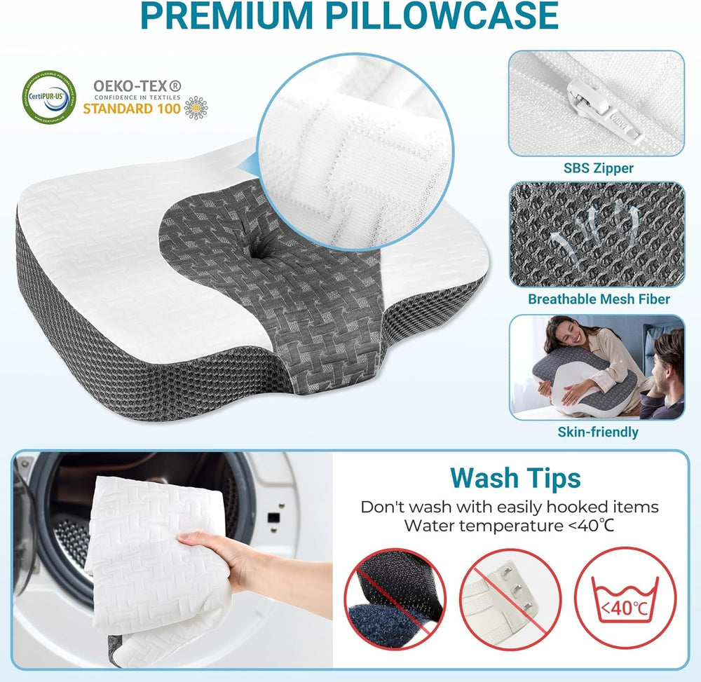 Elviros Oreiller orthopédique en mousse à mémoire de forme Oreiller pour douleurs cervicales Oreiller de couchage Oreiller cervical ergonomique Oreiller de soutien du cou Oreiller anti-ronflement pour dormeurs latéraux Dormeurs sur le ventre Oreillers orthopédiques cervicaux blancs Naty Shop