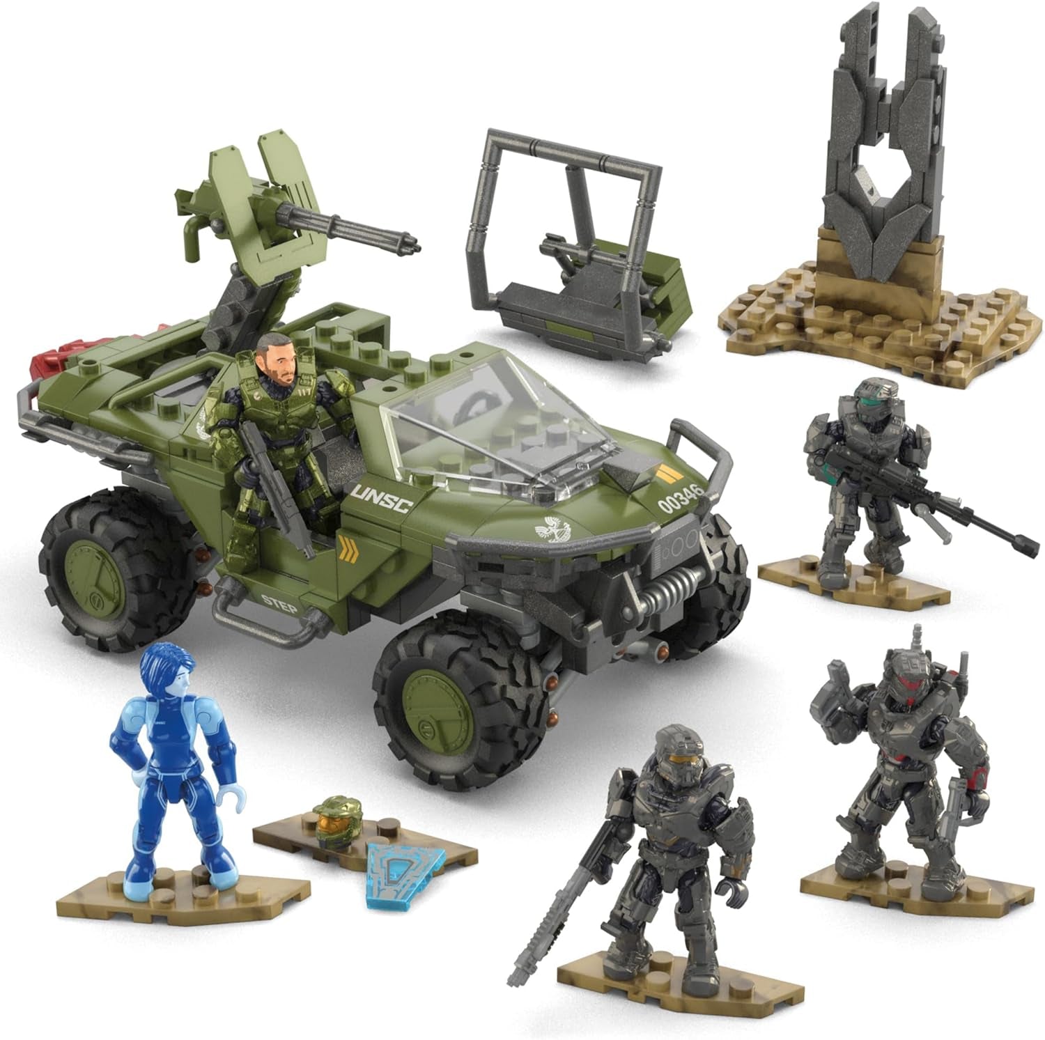 MEGA Halo Flotteneinsatzkommando Warthog - mit authentischen Details und aktivem Federungssystem, inklusive 5 beweglicher Sammelfiguren, 469 Bausteine und Teile, ab 13 Jahren, HNC57