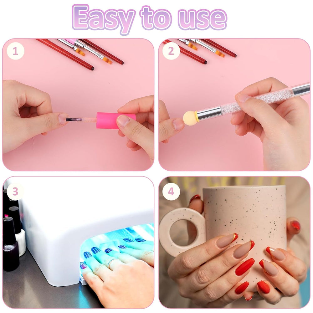 Nail Art Rendering-Werkzeuge Schwamm Undtupfpinsel, Sponge Brush Applicator, Double Kopf Ombre Sponge Stick Mit 4 Ersatzköpfe, Nail Art Schwamm Und Tupfpinsel, Ombre Nagelpinsel Für Gelnägel