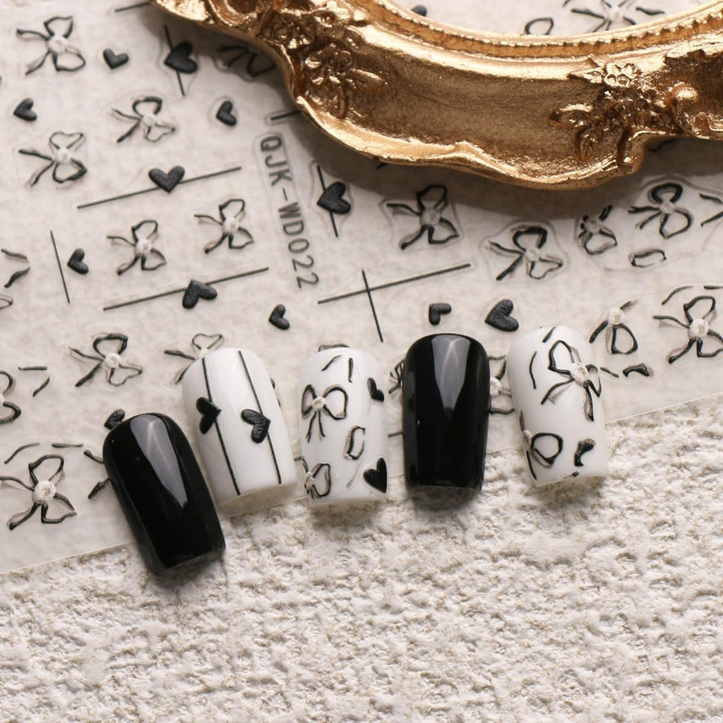 JMEOWIO Nagelsticker Bunte Herz Schleife 6 Blatt Nail Art Sticker Selbstklebend Nagelaufkleber Dekoration Nageldesign Zubehör