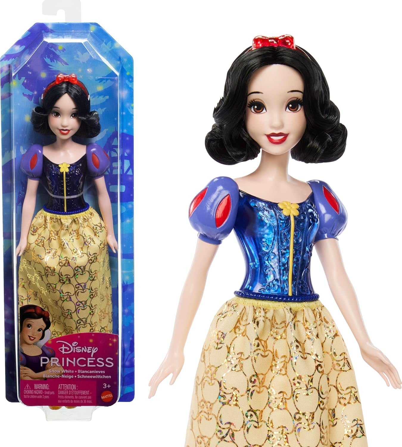 Mattel DISNEY Prinzessin Cinderella - Bewegliche Puppe mit glitzerndem Outfit, abnehmbaren Schuhen und Diadem, kämmbares Haar für Frisierspaß, für Kinder ab 3 Jahren, HLW06