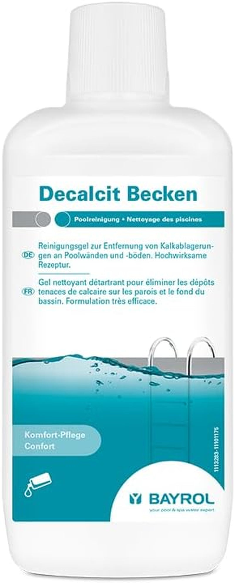 Gel de curățare pentru piscină BAYROL Decalcit 1 L pentru îndepărtarea depunerilor de calcar de pe pereții și podelele piscinei - Formulă extrem de eficientă - Dizolvă murdăria persistentă, calcarul și depunerile metalice