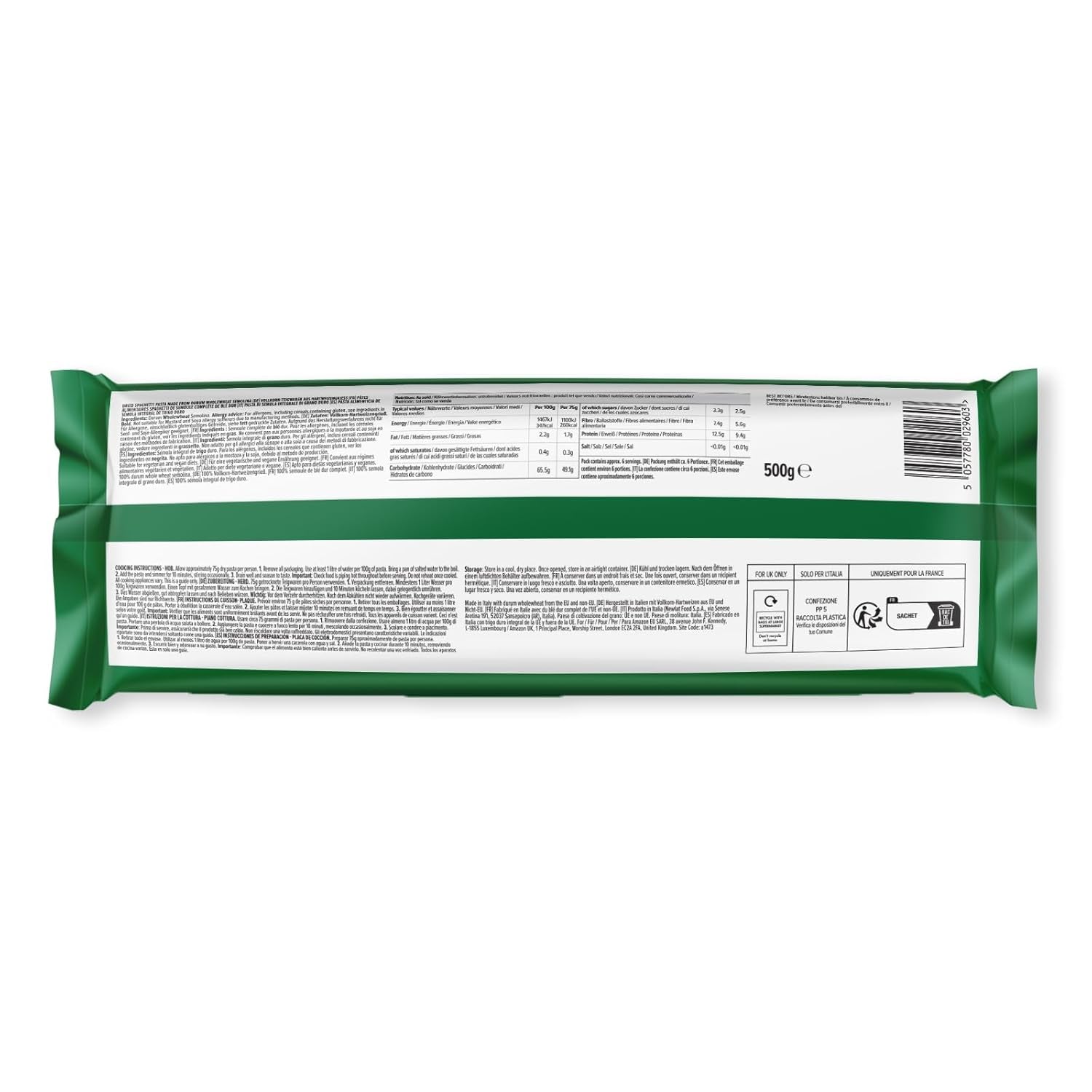 Spaghettis de blé entier d'Amazon, 500g