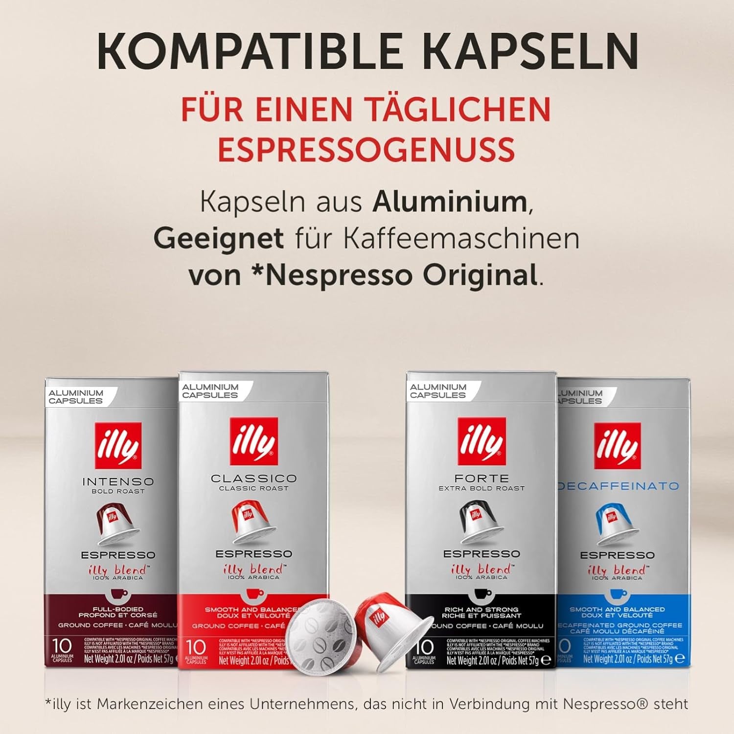 illy, Compatible Aluminium-Kaffeekapseln CLASSICO, 100 % Arabica avec des notes de fleurs d'oranger et de jasmin, goût sucré et arrière-goût sucré, 10 paquets de 10 capsules (100 au total)