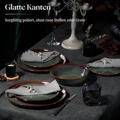 Service de table pour 6 personnes, 18 pièces, bols à céréales ronds irréguliers, assiettes à dessert, assiettes plates, résistant aux rayures, passe au micro-ondes, vert mousse réactif