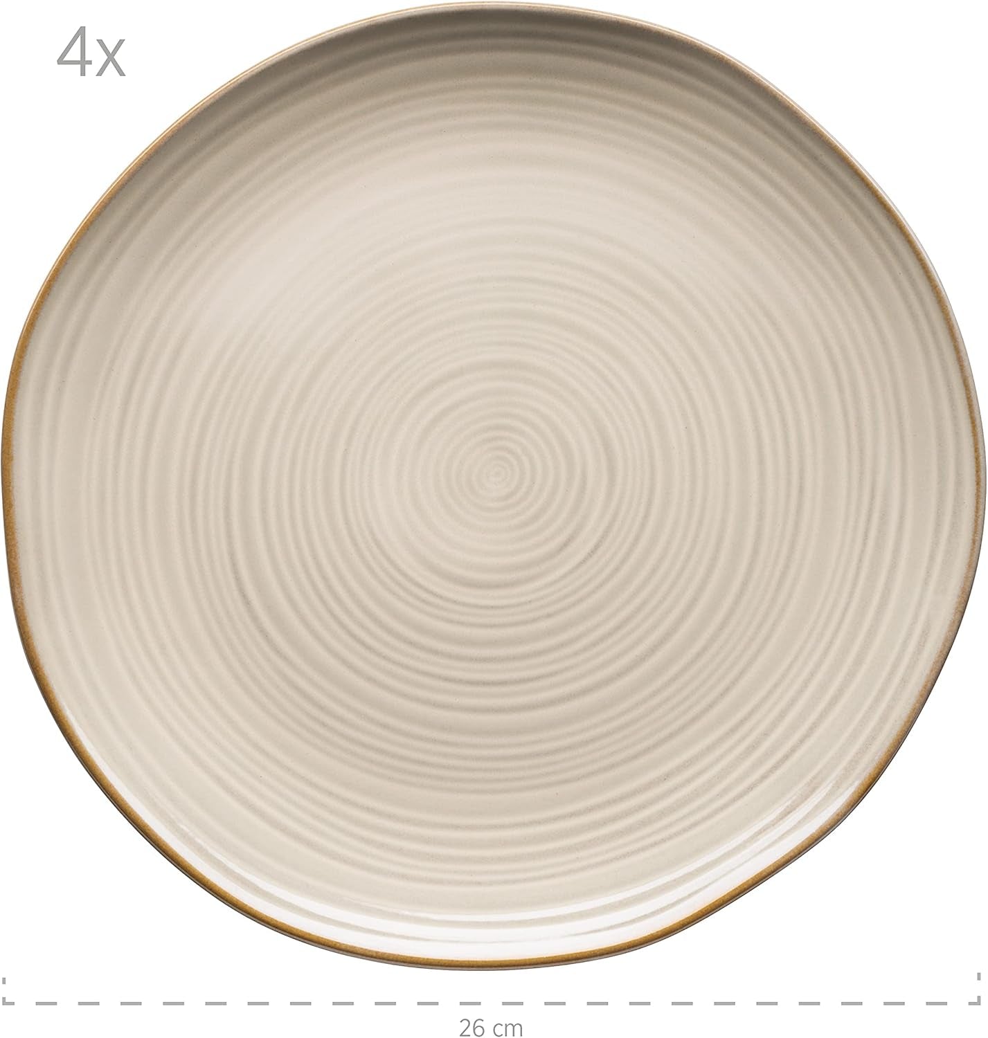 MÄSER 931371 Nottingham Vintage Series Service de table pour 4 personnes, service de table 8 pièces, assiettes plates et assiettes plates, rond irrégulier look rétro, grès, beige