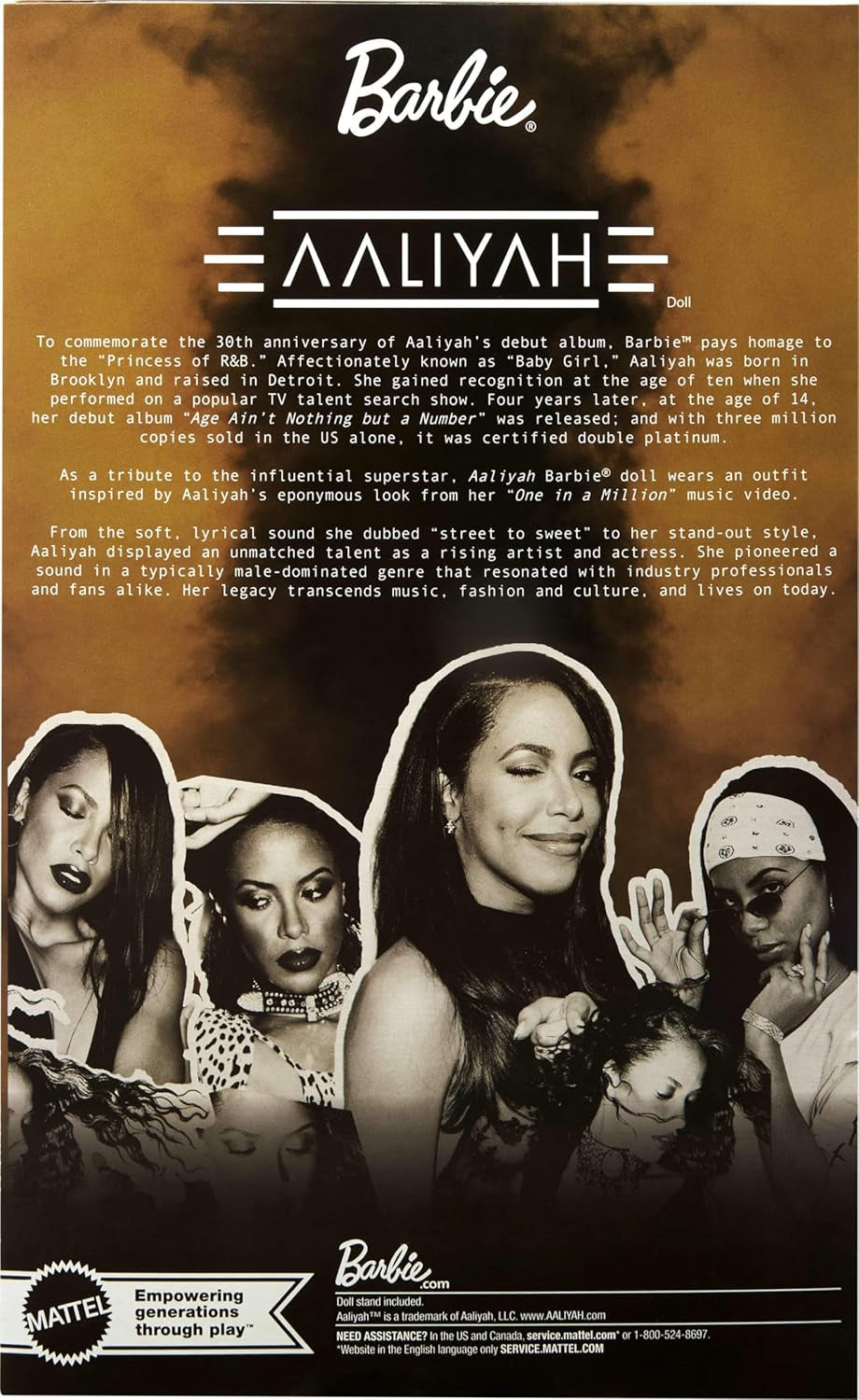Barbie Signature Puppe, Aaliyah Sammelfigur im schwarzen Kunstleder-Outfit, inspiriert vom Musikvideo zu One in a Million, HRM80