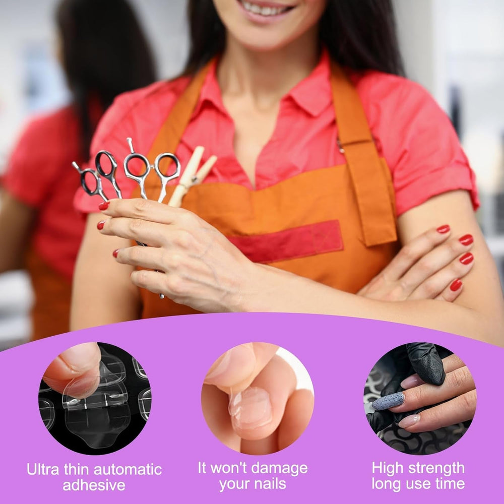 240 pièces de tampons de colle à ongles, feuille adhésive pour faux ongles, 10 feuilles d'autocollants double face transparents, respirants et super collants (gelée en gel) pour manucure et ongles artificiels, y compris un kit de manucure