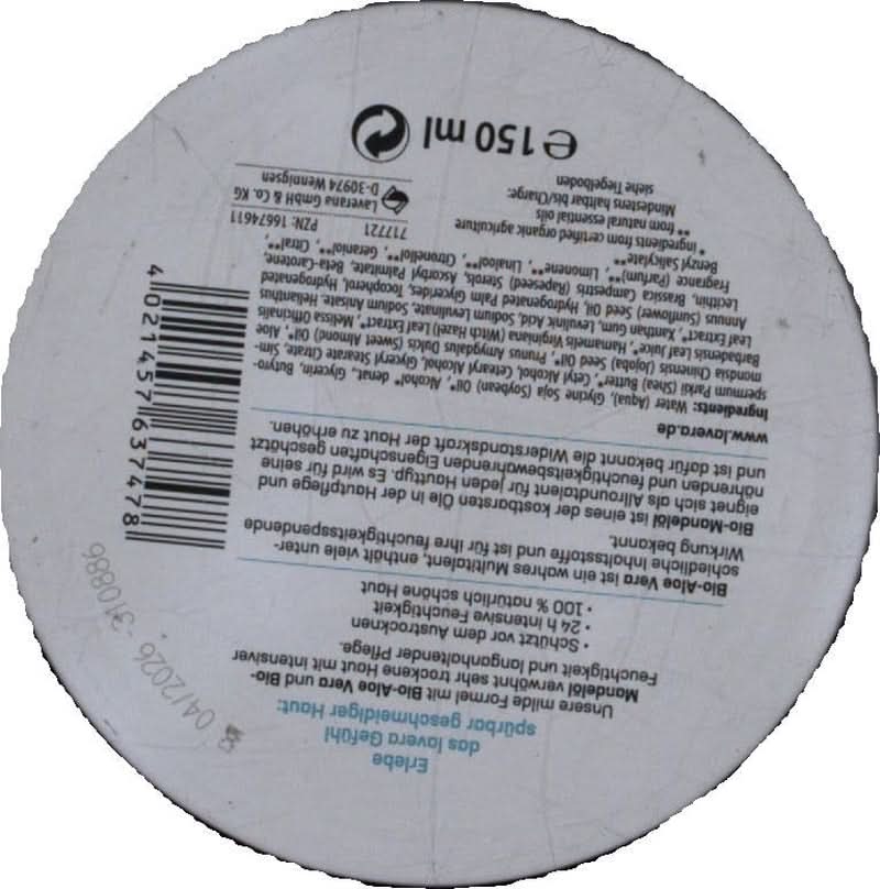 Lavera Basis Sensitiv, soin intensif pour peaux sèches à l'Aloe Vera et à l'huile d'amande, 150 ml Naty Shop