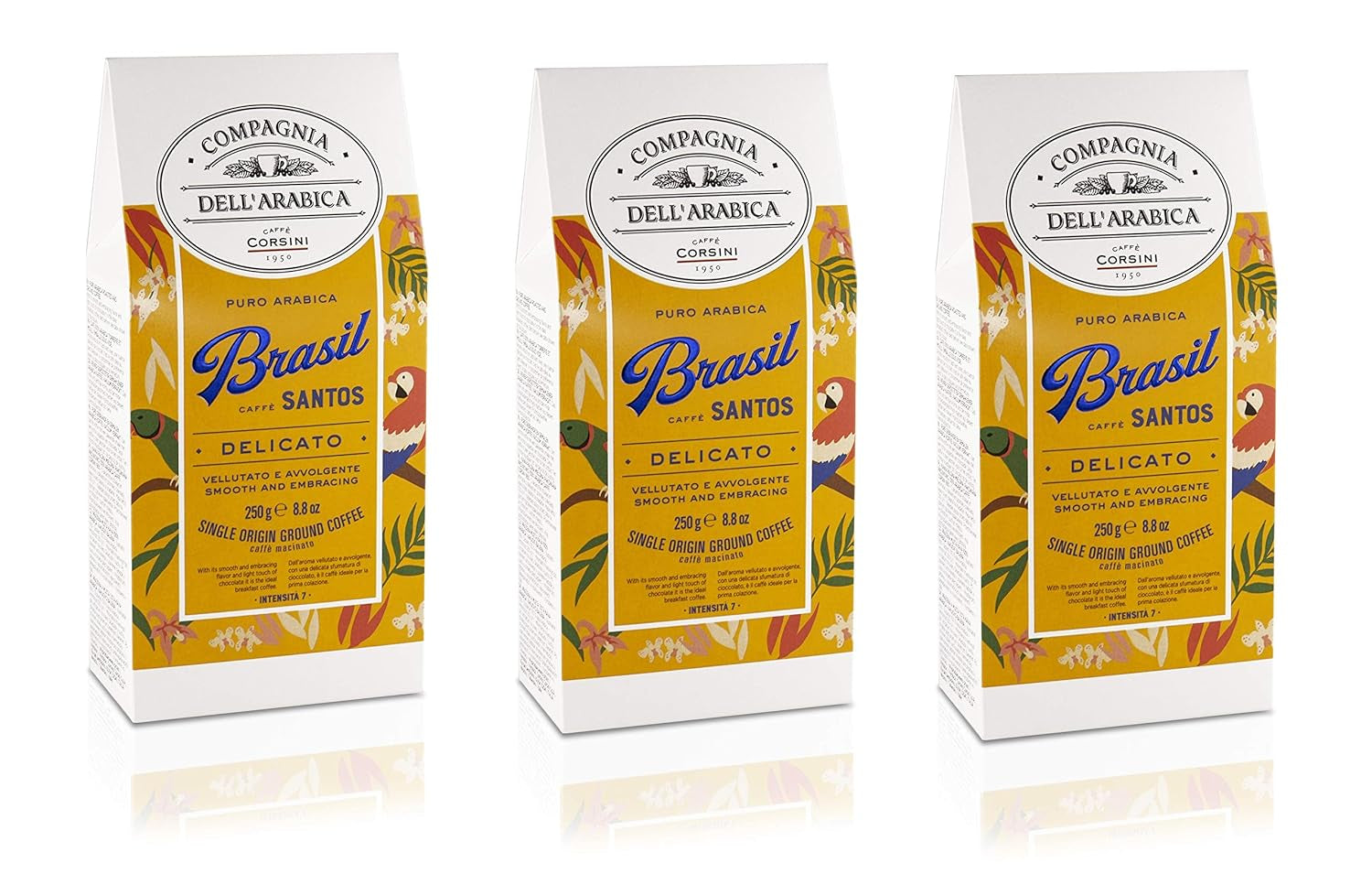 Caffè Corsini - Café en grains 3 X 250 grammes, Compagnia Dell'Arabica, différentes saveurs, origine unique, total 750G Café Naty Shop Brésil Café moulu