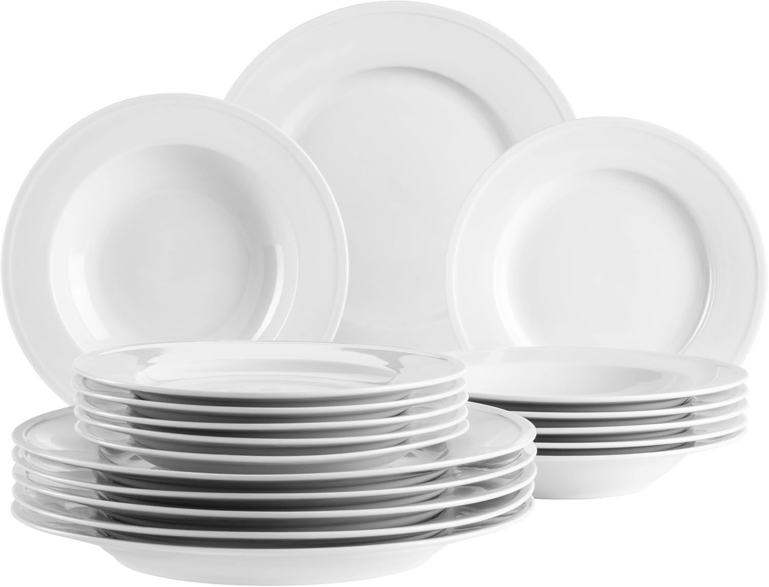 MÄSER Arlona service de table 18 pièces en porcelaine pour 6 personnes, intemporel et élégant, blanc