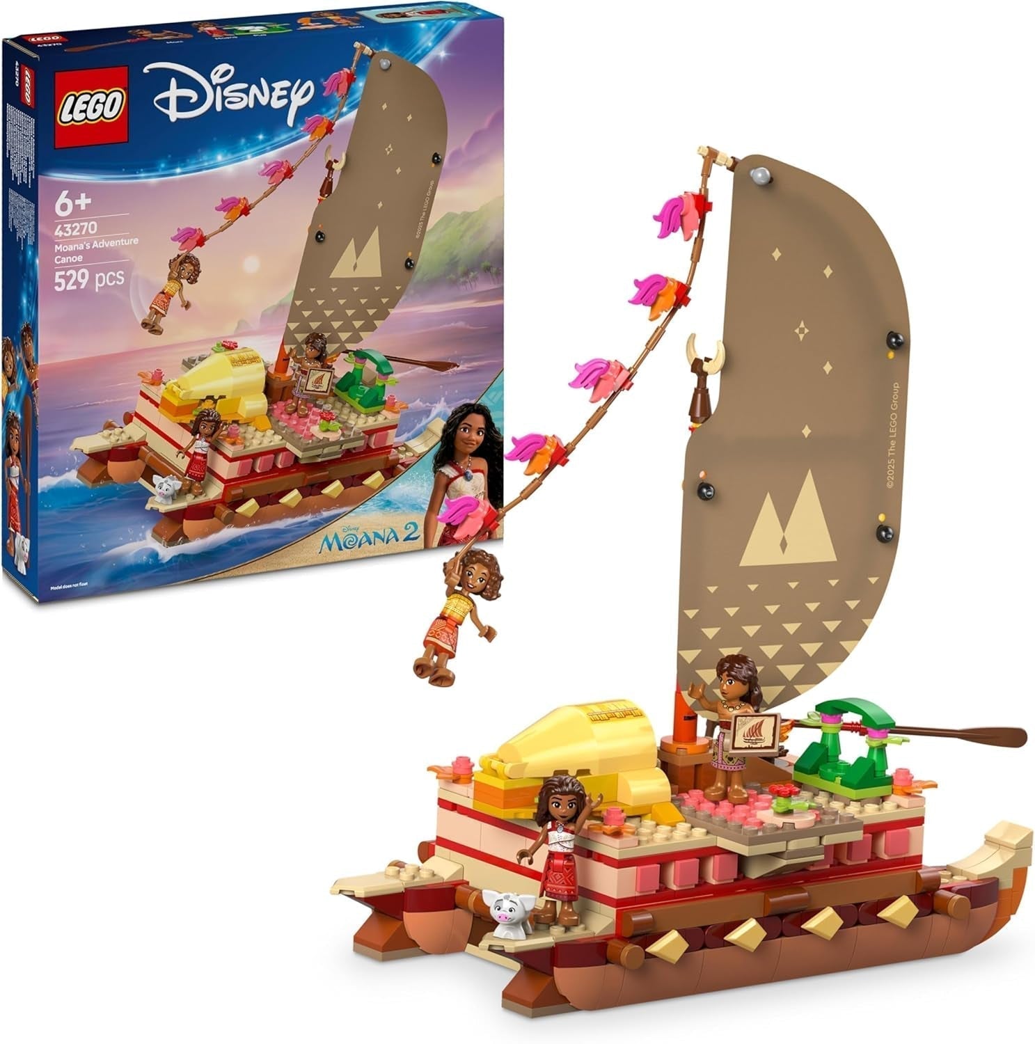 LEGO Ç€ Disney Moana 2 : Le radeau d'aventure de Moana - Bateau jouet avec voiles, pont amovible, feu de camp et 3 mini-poupées dont Loto et Moni - Cadeau pour les filles de 6 ans et plus et les fans - 43270 Jeux de construction Beuche den LEGO-Store Titre par défaut