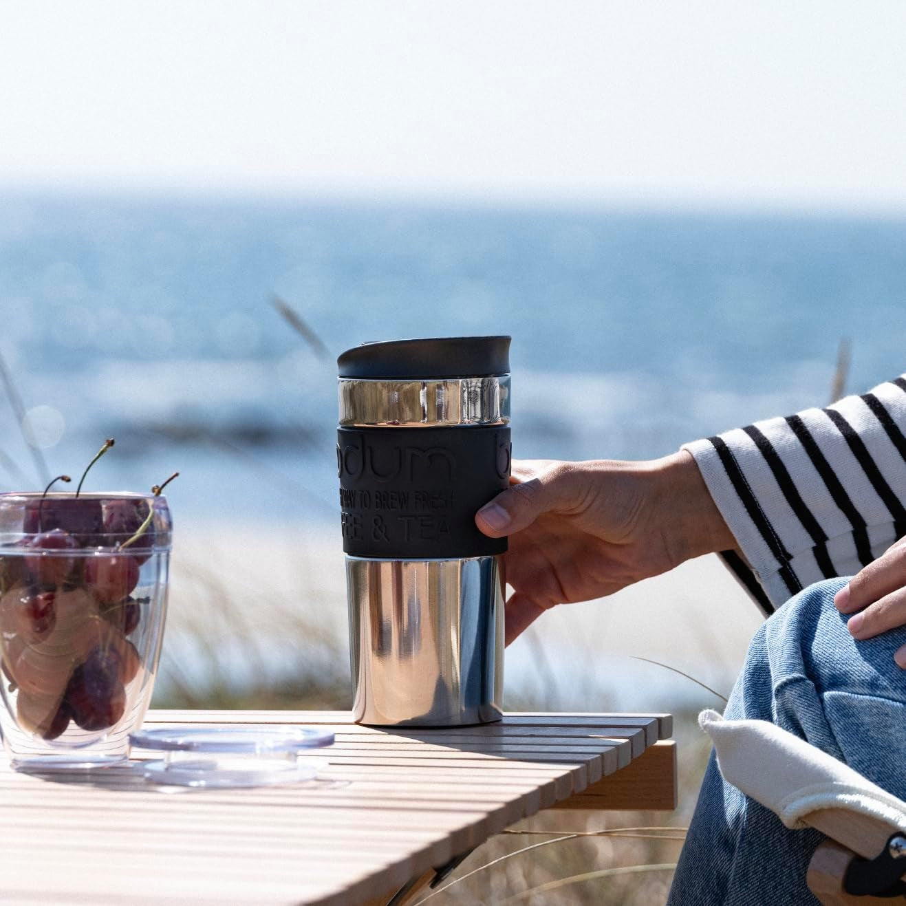 Bodum K11067-01 Travel Press Cafetière noire en acier inoxydable avec couvercle de rechange 350 ml