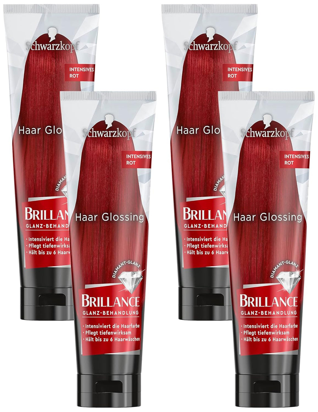 Brillance Shine Treatment, Hair Glossing Radiant Violet (150 ml), hrănește și intensifică culoarea părului, poate fi folosit ca o mască de păr, durează până la 6 spălări ale părului Vopsea pentru par Naty Shop Roșu intens 150 ml (pachet de 4)